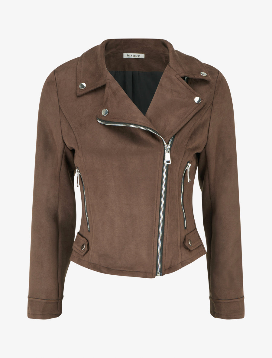 Jacke aus Wildlederimitat mit Reißverschluss - Braun