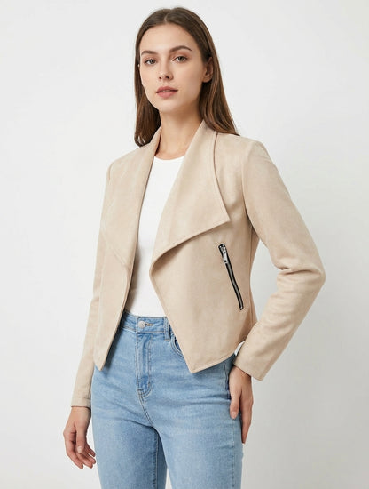 Jacke aus Wildlederimitat mit Schalkragen - Beige