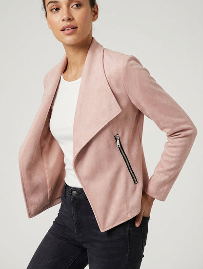 Jacke aus Wildlederimitat mit Schalkragen - Rose
