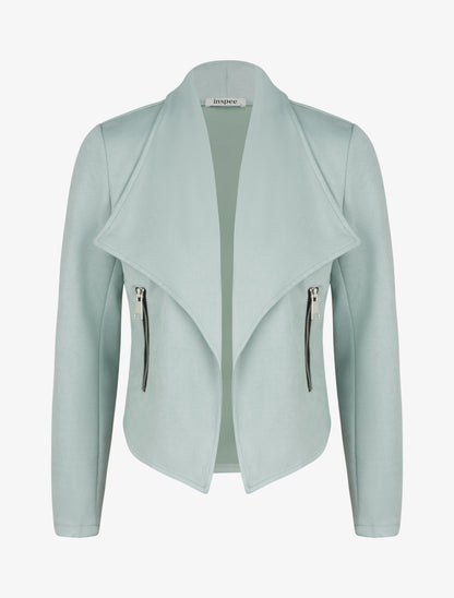 Jacke aus Wildlederimitat mit Schalkragen - Wassergrün