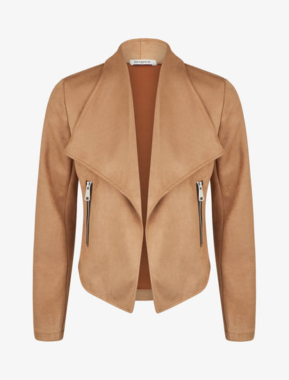 Jacke aus Wildlederimitat mit Schalkragen - Kamel