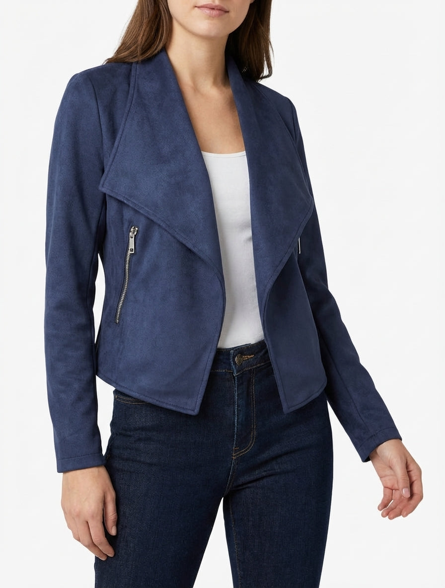 Jacke aus Wildlederimitat mit Schalkragen - Marine