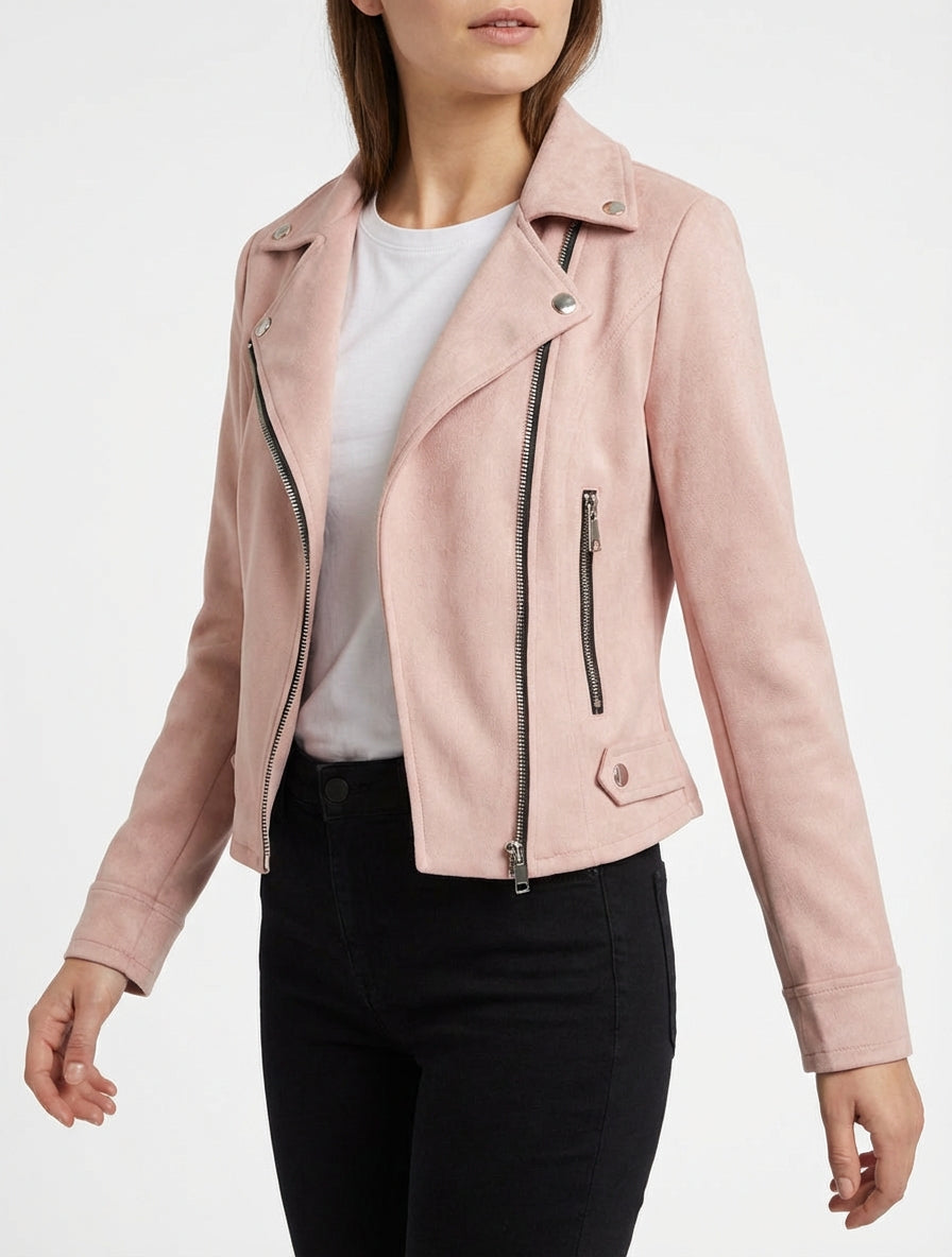 Jacke aus Wildlederimitat mit Reißverschluss - Rose