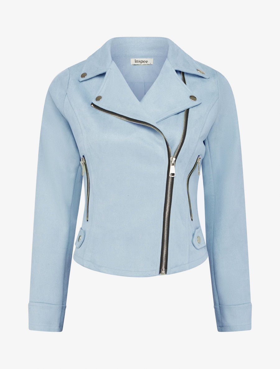 Veste en suédine à fermeture zippée - Bleu ciel - 1