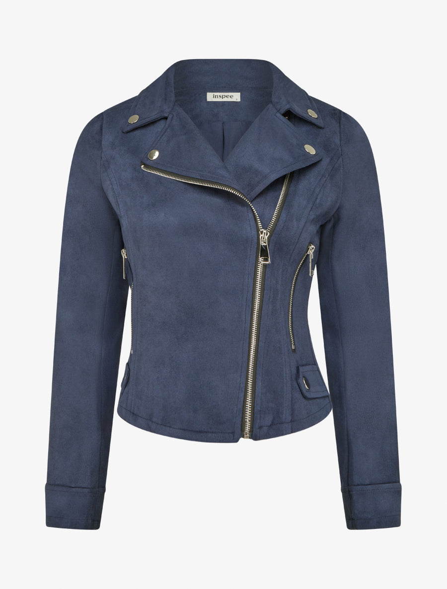Veste en suédine à fermeture zippée - Marine - 1
