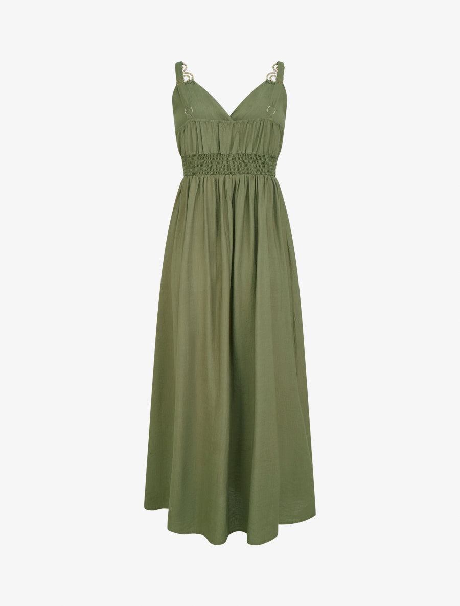 Robe longue à bretelles bijoux - Kaki - 2