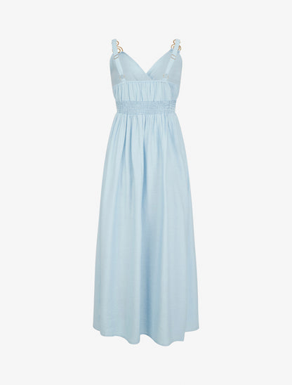 Robe longue à bretelles bijoux - Bleu ciel - 2