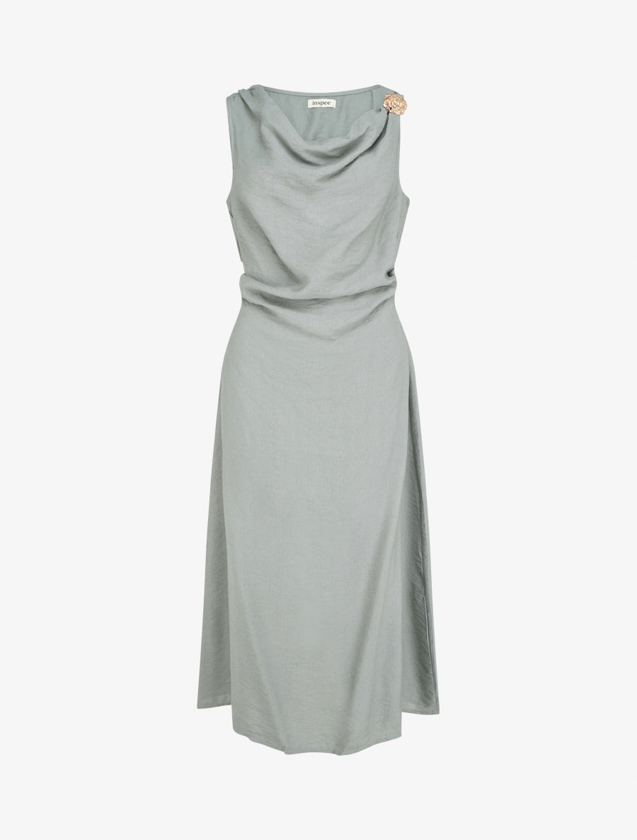 Robe longue sans manches à effet drapé - Vert/gris - 1