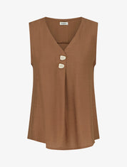 Top sans manches à col V boutonné - Marron - 1