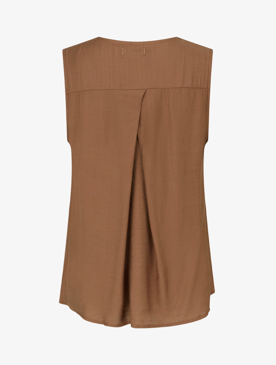 Top sans manches à col V boutonné - Marron - 2