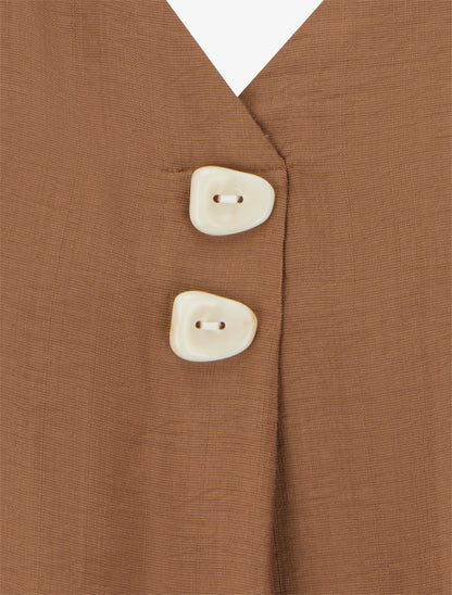 Top sans manches à col V boutonné - Marron - 3