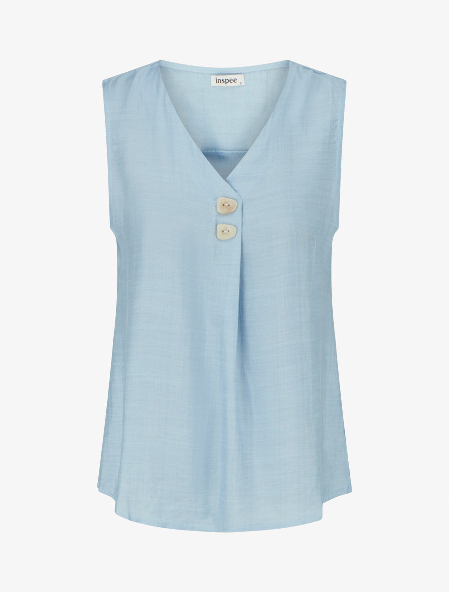 Top sans manches à col V boutonné - Bleu ciel - 1