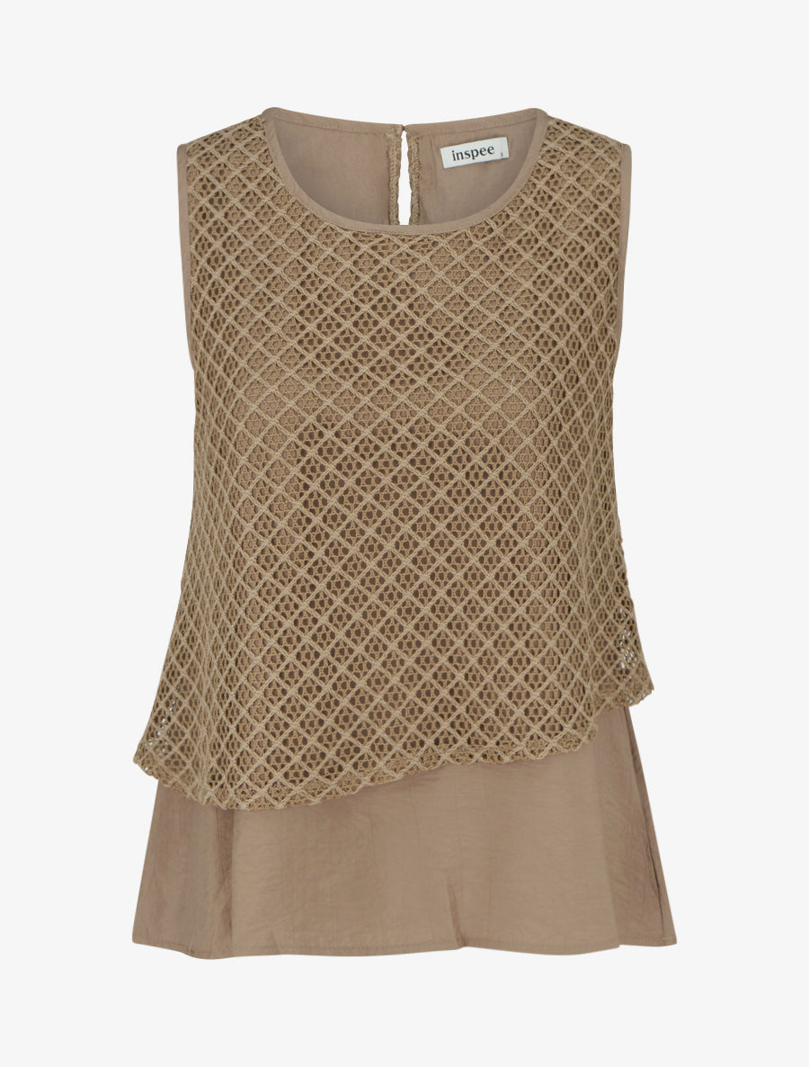 Top droit sans manches en crochet - Camel - 1