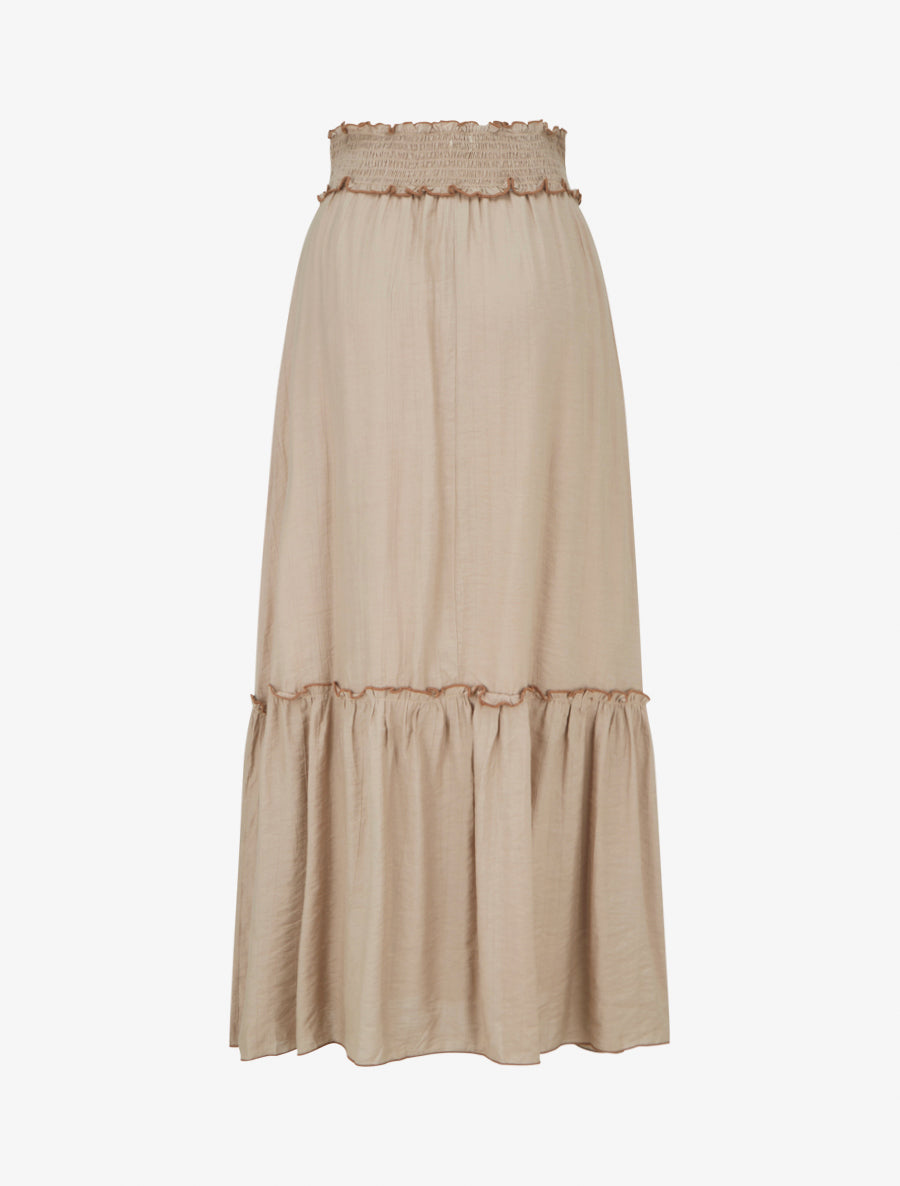 Jupe longue évasée à motif floral brodé - Taupe - 2