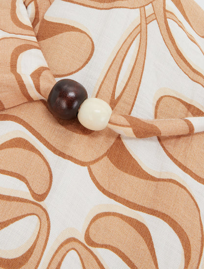 Robe longue à bretelles perlées et imprimé graphique - Camel - 3
