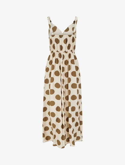 Robe longue à bretelles perlées et imprimé pois - Marron - 2