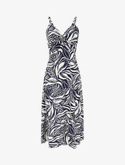 Robe longue à bretelles et imprimé stylisé - Marine - 1