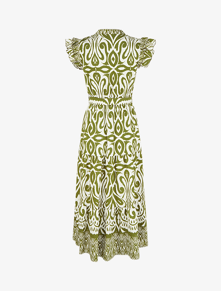 Robe longue graphique coupe évasée - Kaki - 2