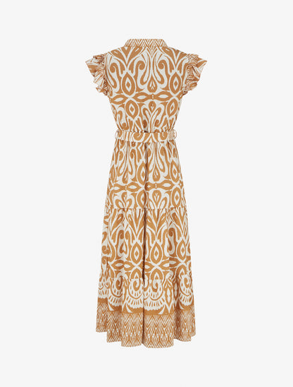 Robe longue graphique coupe évasée - Camel - 2