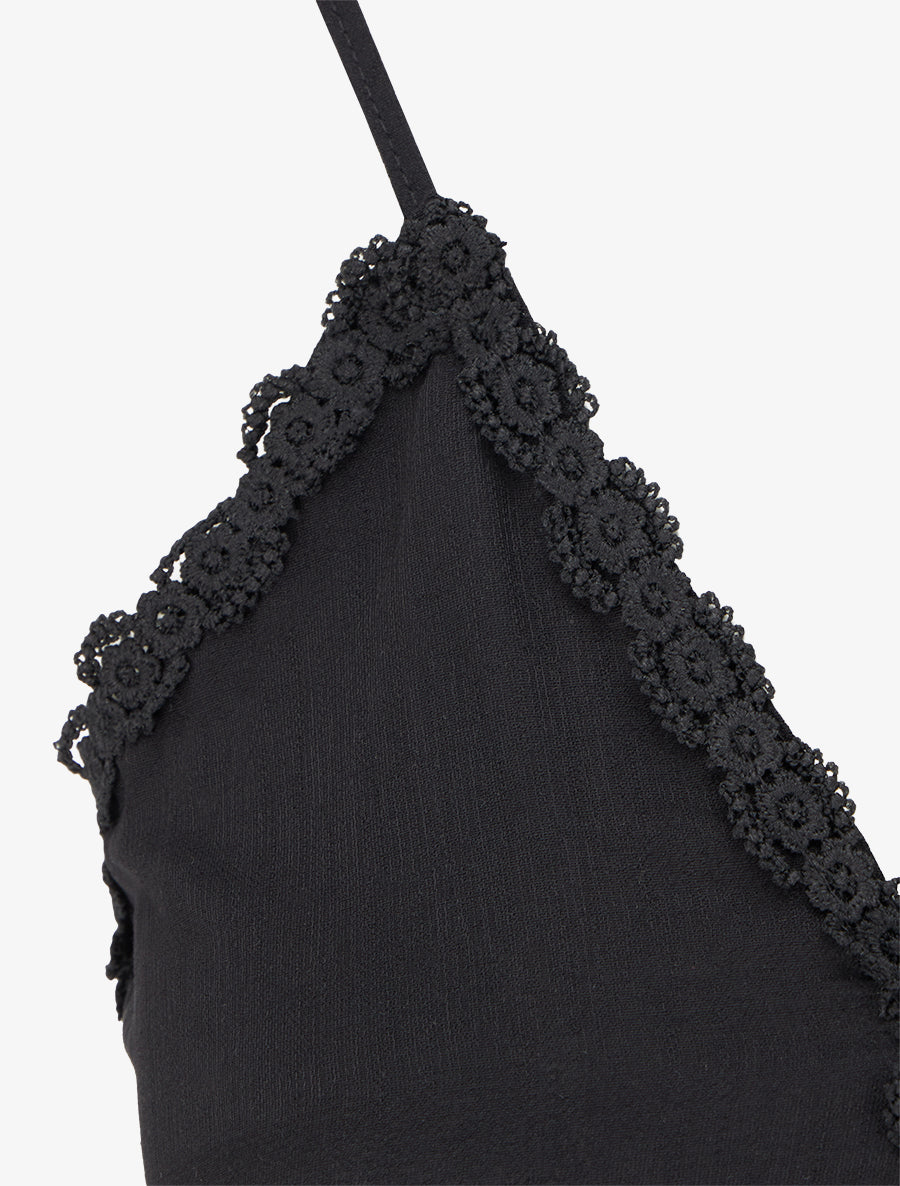 Robe élastiquée à empiècements en crochet - Noir - 3