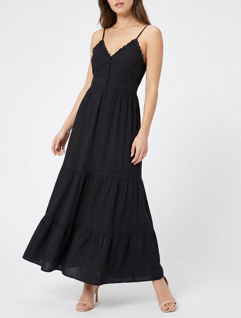 Elastisches Kleid mit Häkeleinsätzen - Schwarz