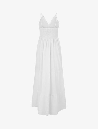 Robe élastiquée à empiècements en crochet - Blanc - 2