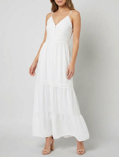Elastisches Kleid mit Häkeleinsätzen - Weiß