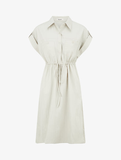 Robe droite unie à manches courtes - Beige - 1