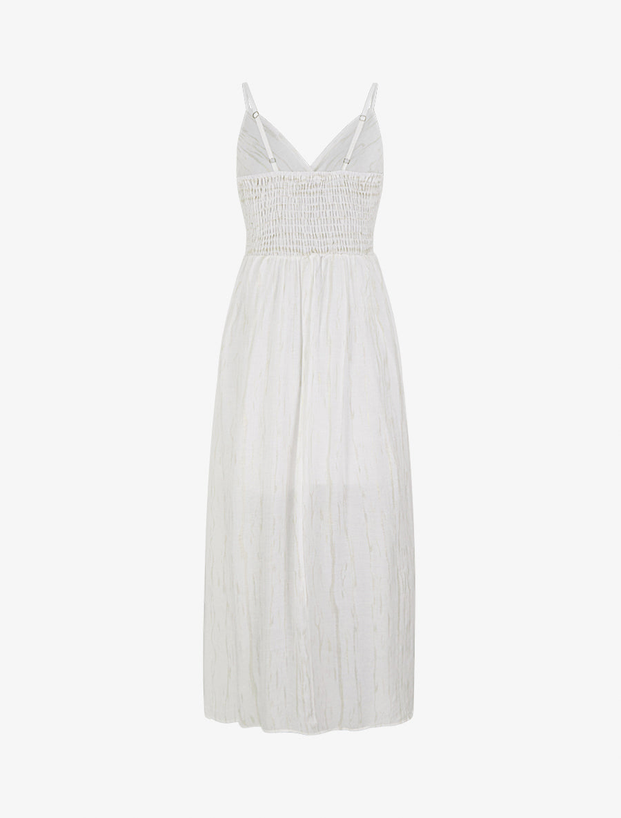 Robe élastiquée unie détail irisé - Blanc - 2