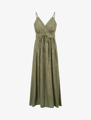 Robe élastiquée unie à détail irisé - Kaki - 1