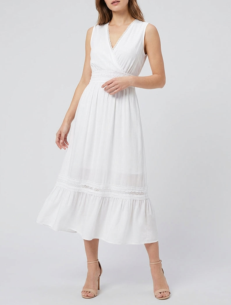 Ärmelloses Kleid mit Stickereien - Weiß