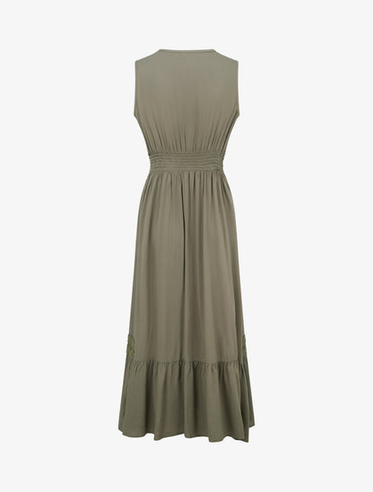 Robe sans manches à broderies - Kaki - 2