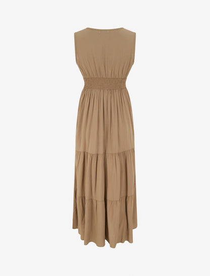Robe évasée sans manches à col macramé - Marron clair - 2