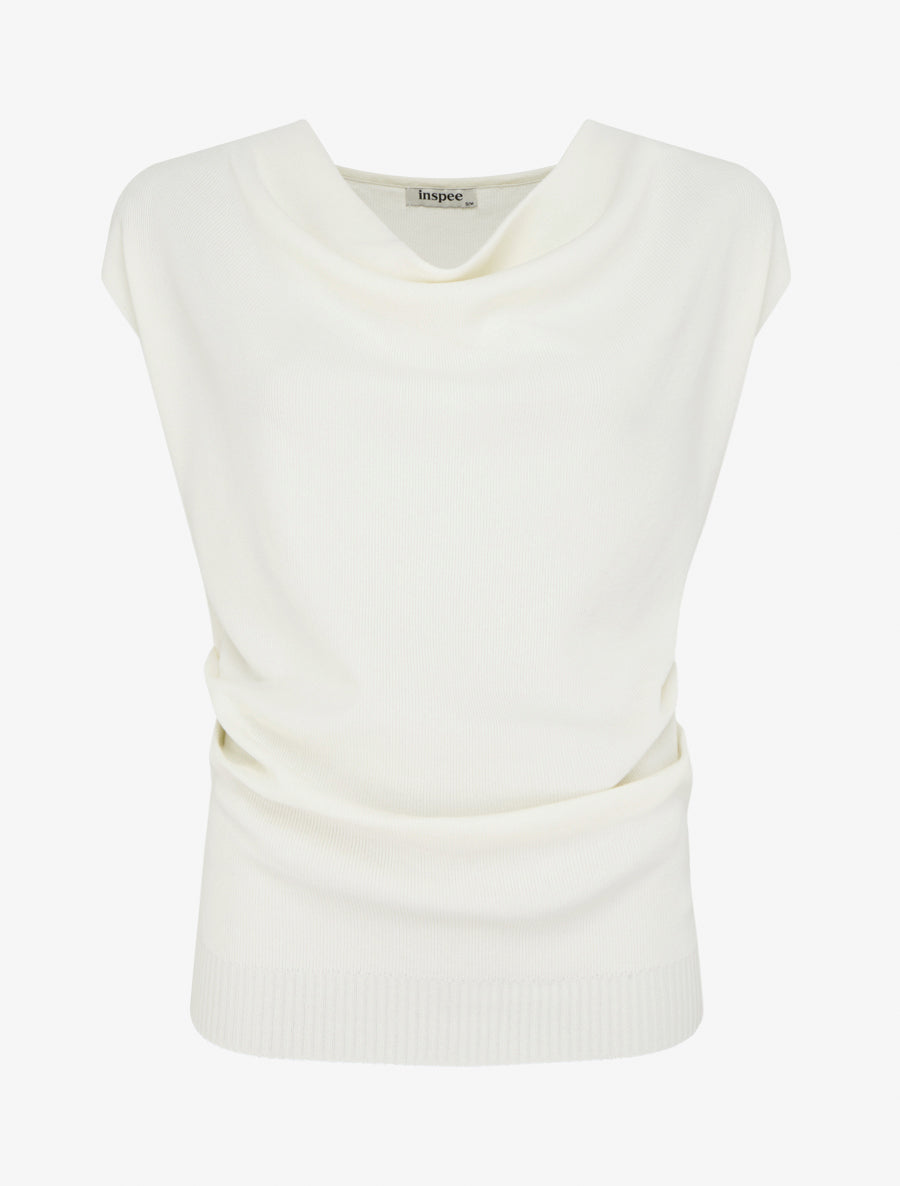 Top uni sans manches à col bénitier - Écru - 1