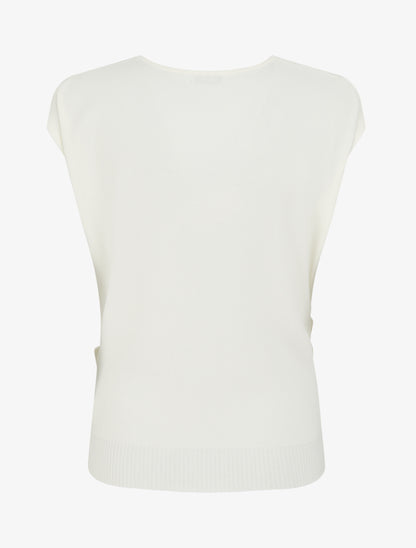 Top uni sans manches à col bénitier - Écru - 2