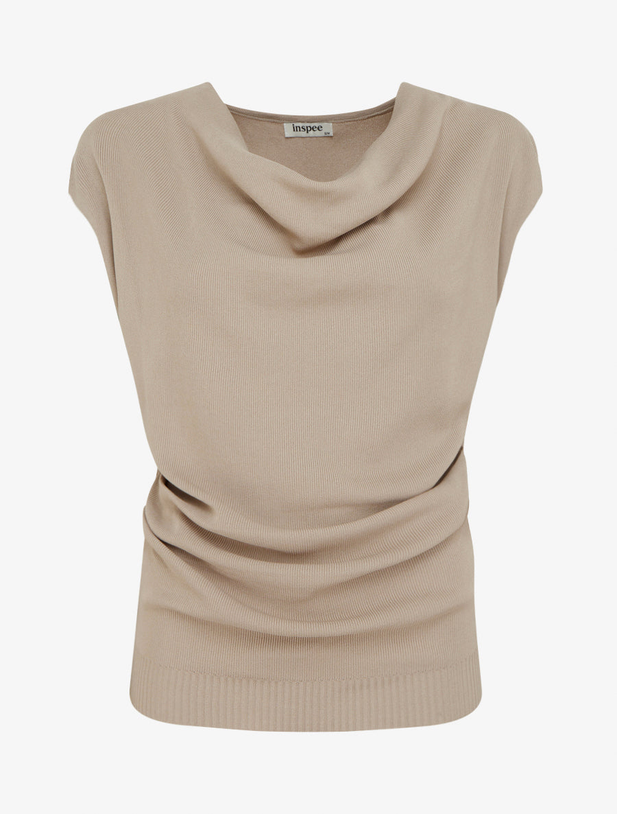 Top uni sans manches à col bénitier - Taupe - 1