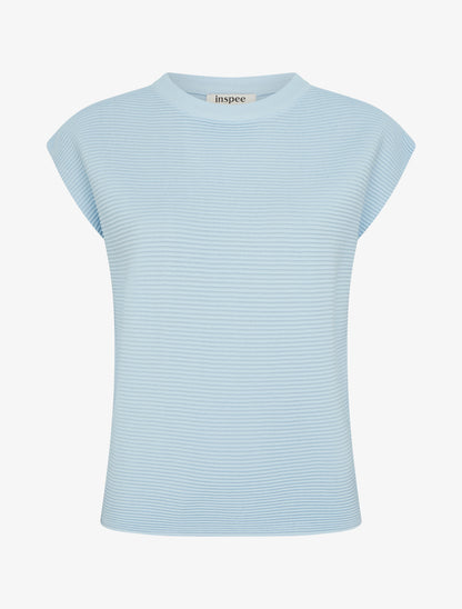 Top uni texturé à col rond - Bleu ciel - 1