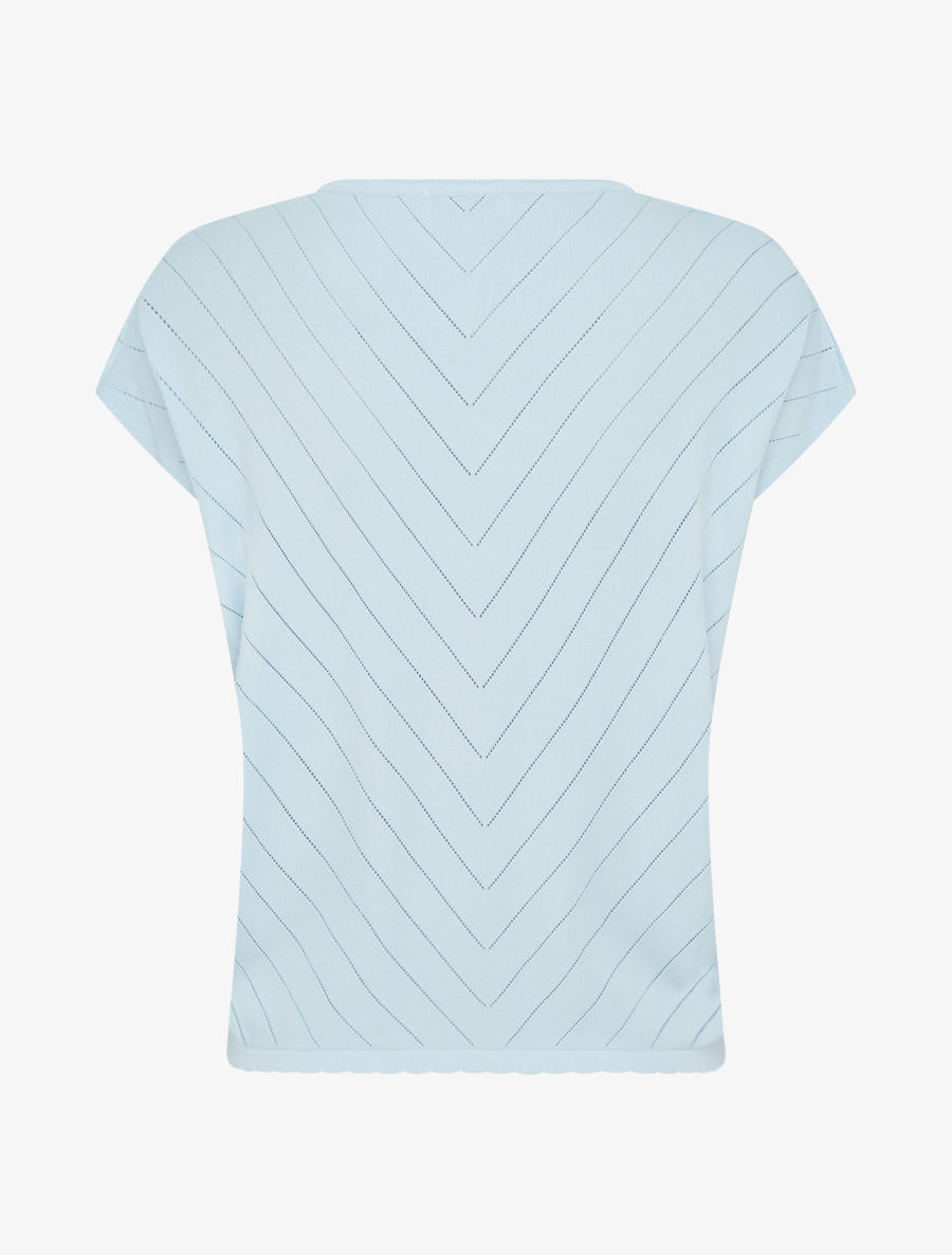 Top uni ajouré à col rond - Bleu ciel - 2