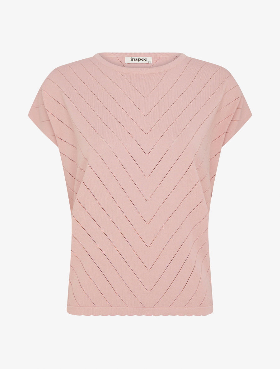 Top uni ajouré à col rond - Rose - 1