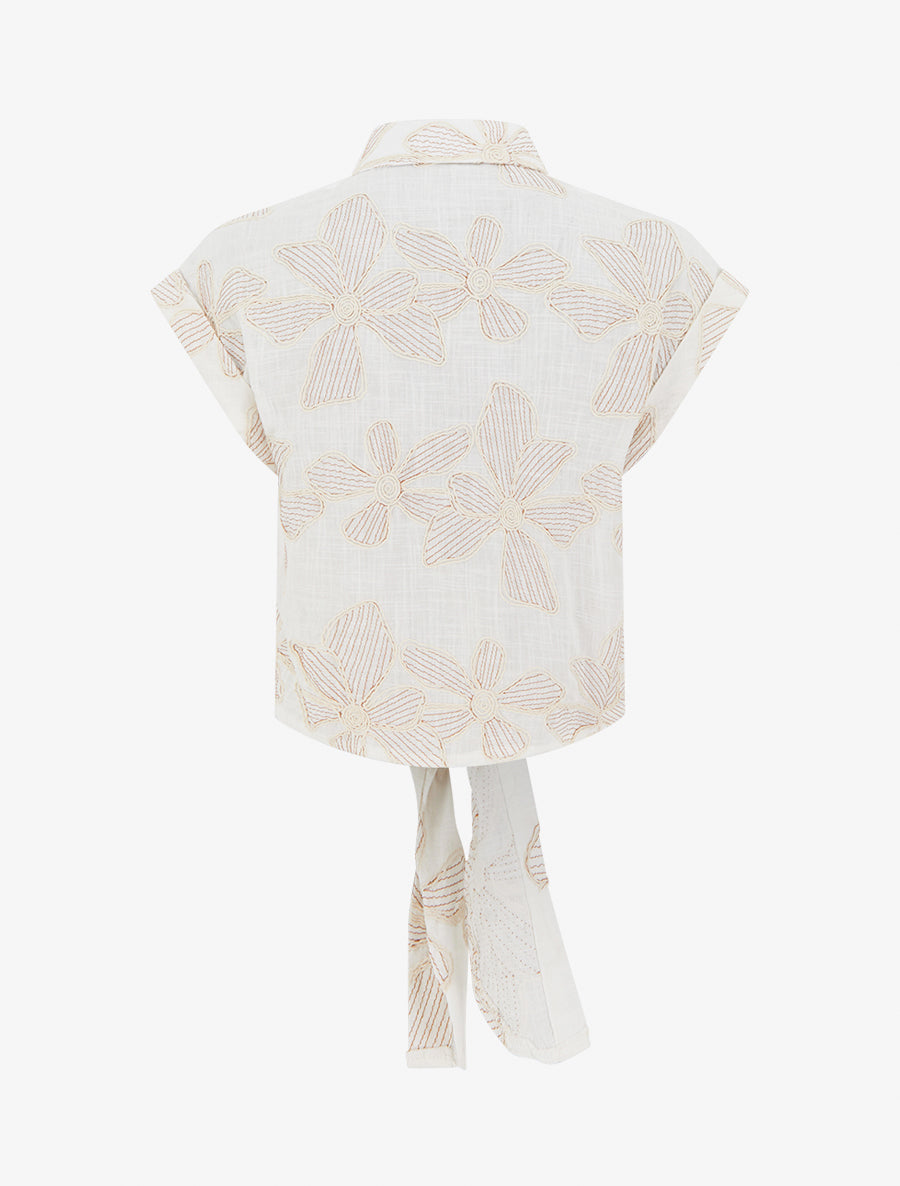 Chemise à nouer à broderies fleuries - Écru - 2