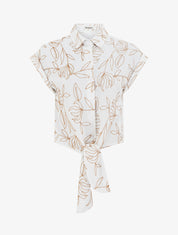 Chemise à nouer à broderies végétales - Écru - 1