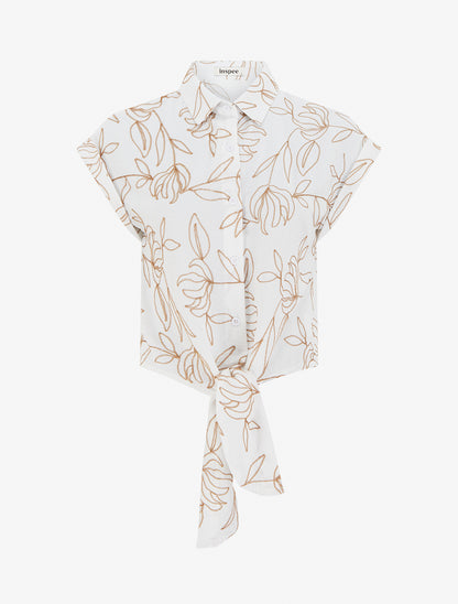 Chemise à nouer à broderies végétales - Écru - 1