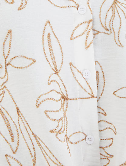 Chemise à nouer à broderies végétales - Écru - 3