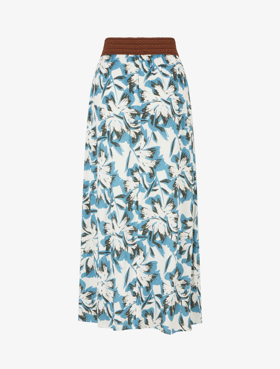 Jupe longue élastiquée imprimé fleuri - Bleu clair - 2