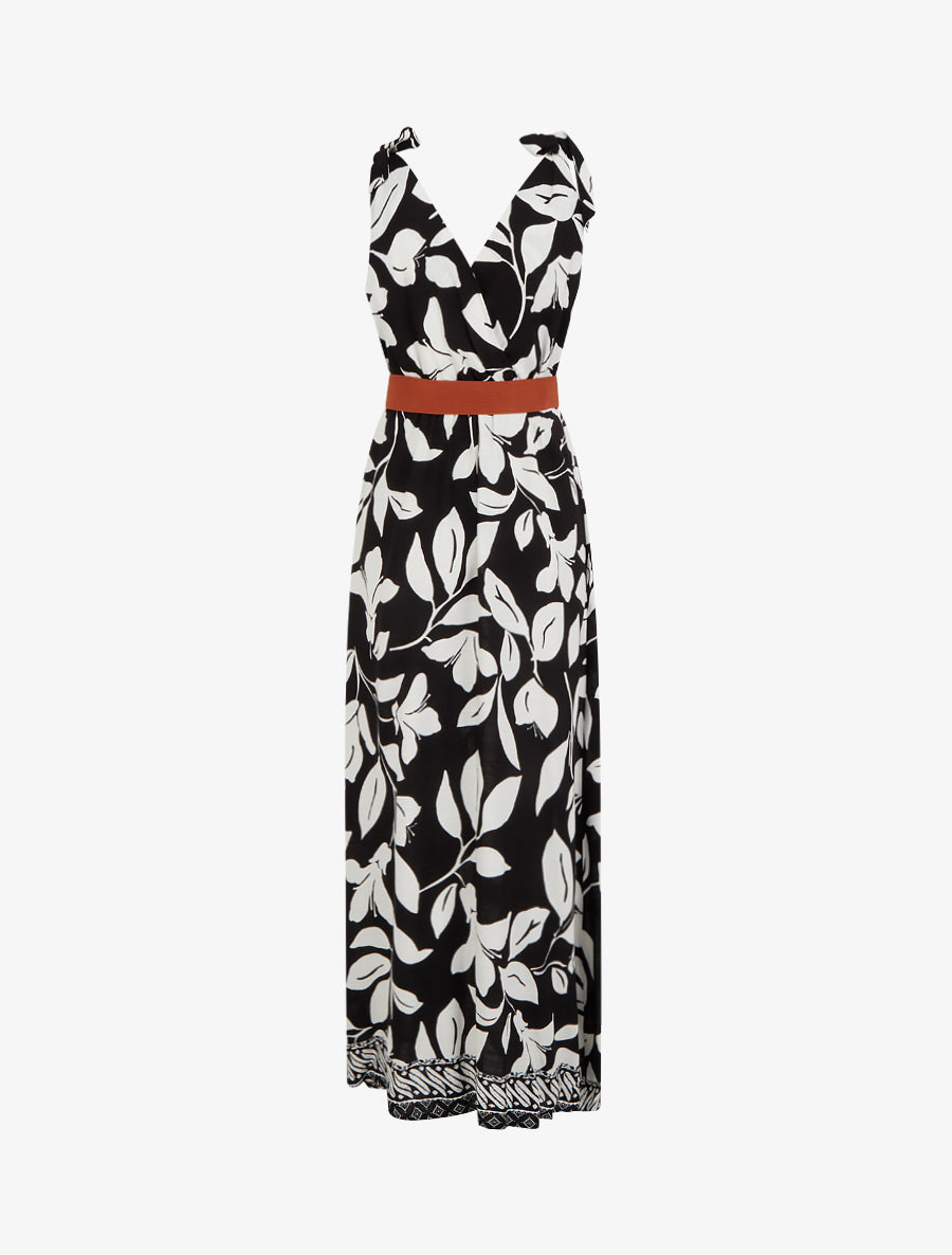 Robe imprimé fleurs tropicales à bretelles à nouer - Noir - 2