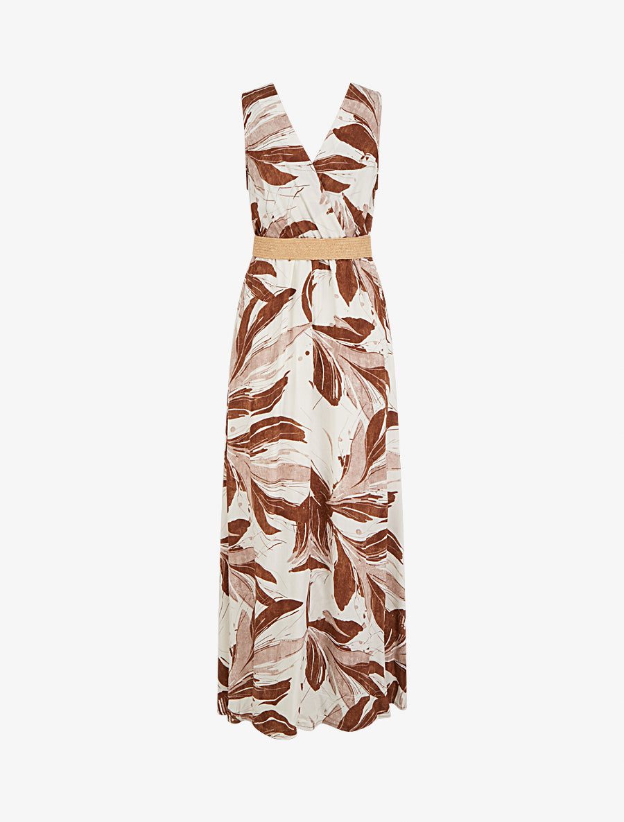 Robe longue évasée sans manches imprimé fantaisie - Marron - 2