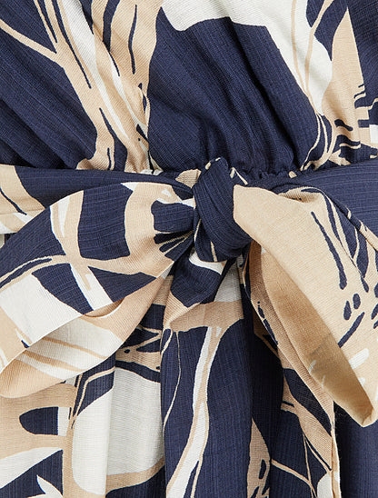 Robe longue évasée imprimé fantaisie - Marine - 3