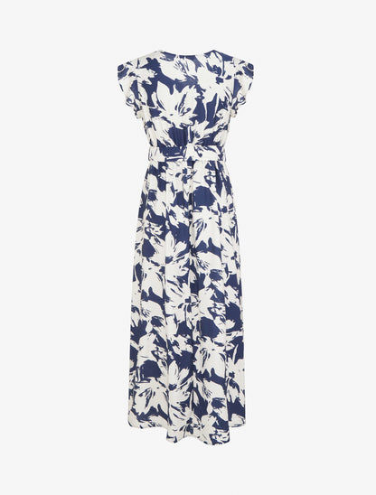 Robe longue imprimé fleurs tropicales à manches courtes - Marine - 2