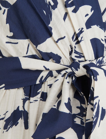 Robe longue imprimé fleurs tropicales à manches courtes - Marine - 3