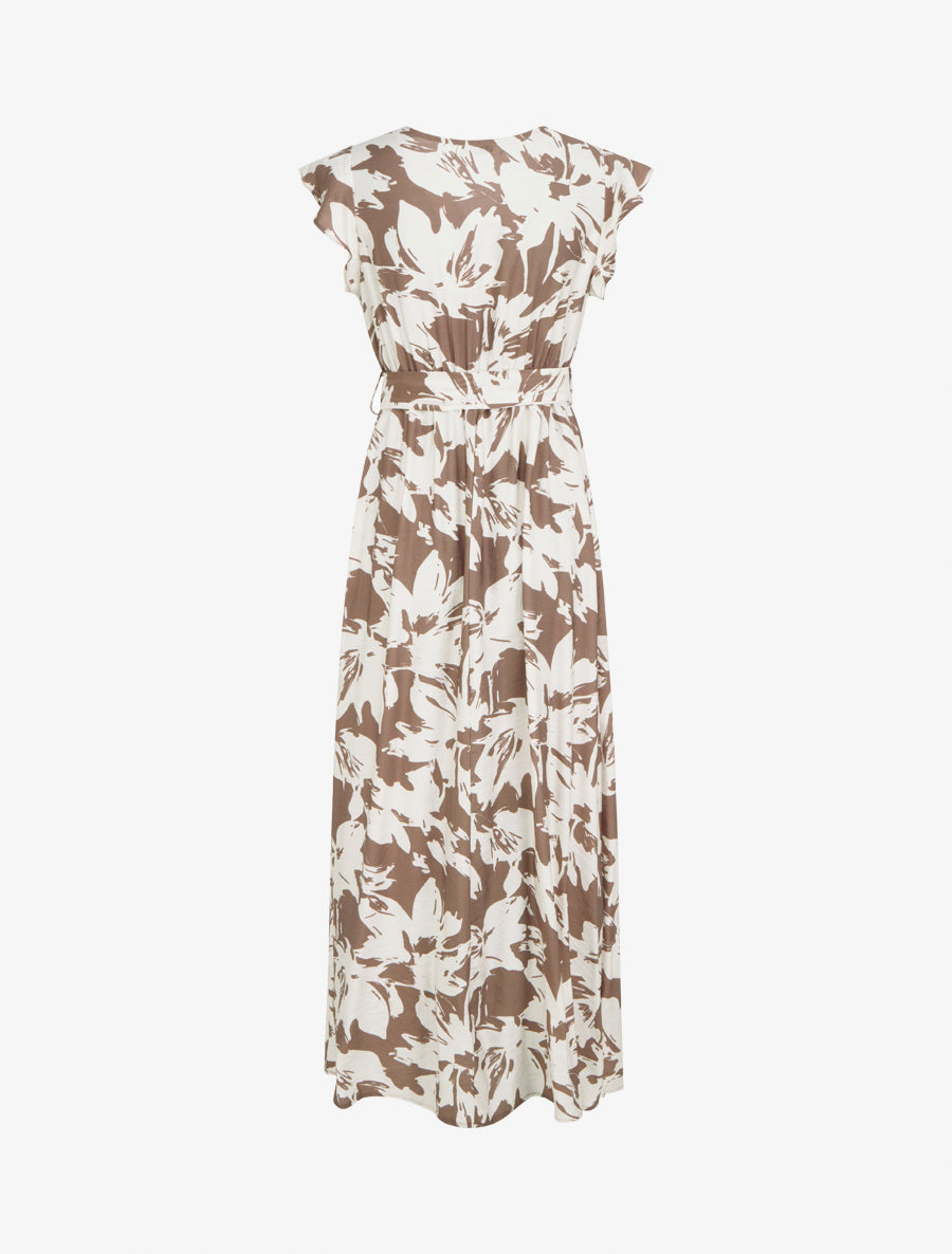 Robe longue imprimé fleurs tropicales à manches courtes - Marron - 2